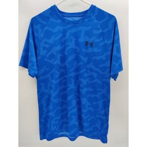 Under Armour Heatgear Mens T Shirt Blue Camo Graphic Short Sleeve Size Medium